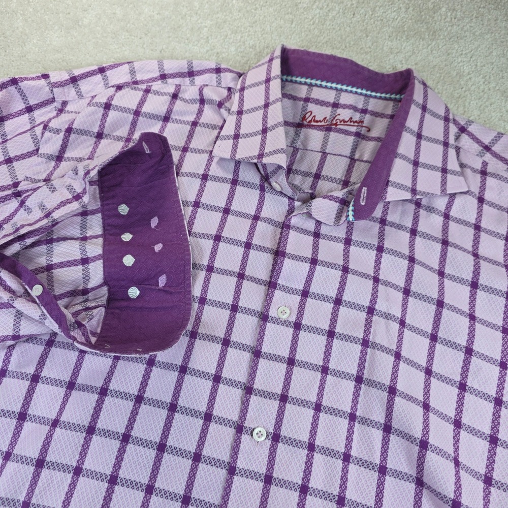 Robert Graham Button Down Mens 2XL Purple White Check Flip Cuff Rare Shirt